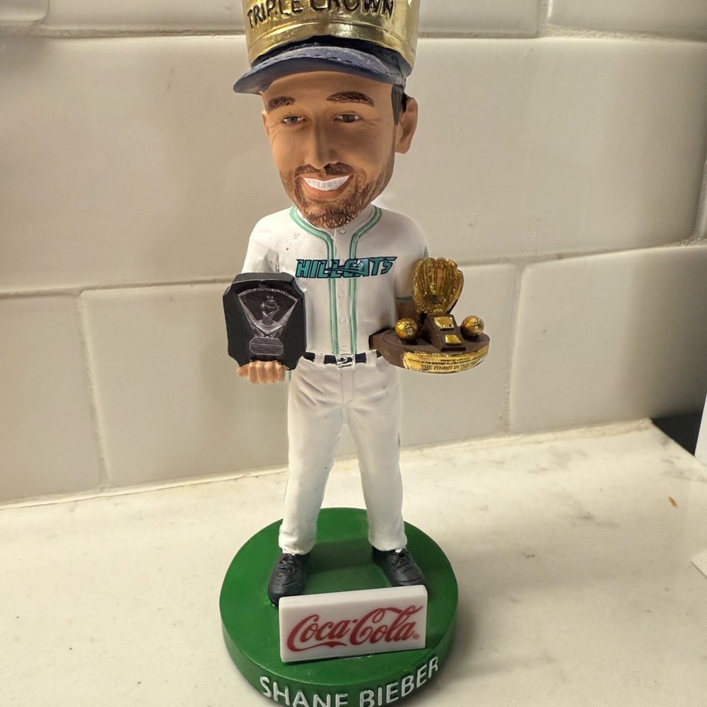 Coca Cola Shane Bieber Bobblehead with Gold Accents